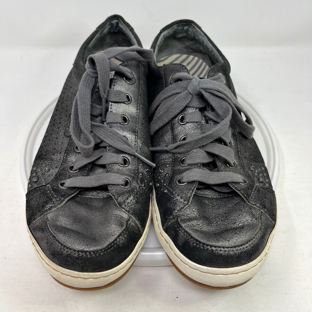 Taos Freedom Black Metallic Leather Sneakers Studded Lace Up FRE-12810 Womens 11